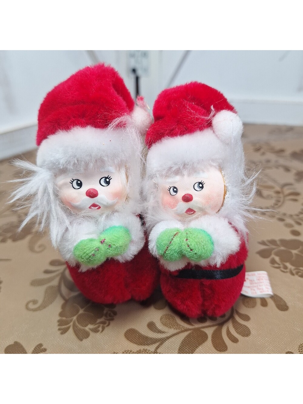 2 VTG Russ Santa Claus Clip On Hugger Plush 4" Christmas Decor